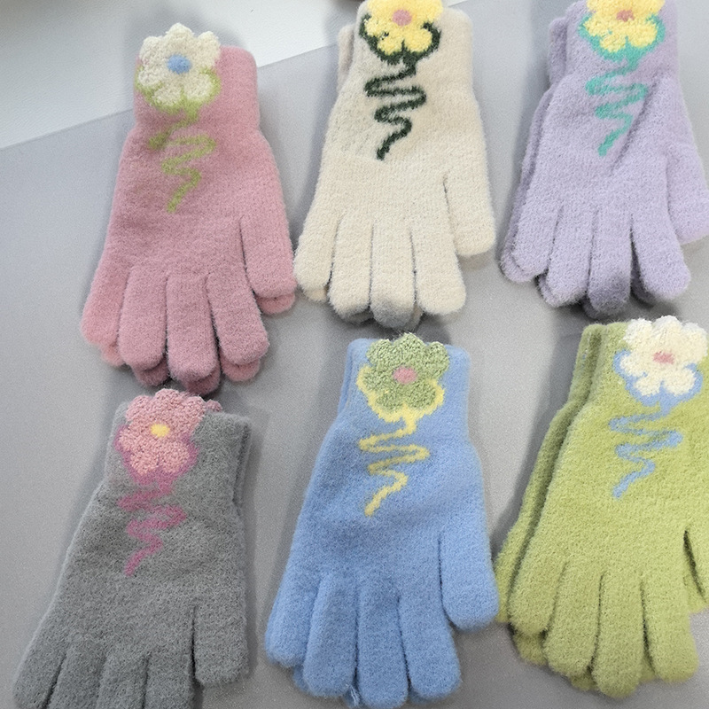 Korean version dopamine balloon knitted touch screen gloves for women's autumn and winter warmth, thickened and fleece outdoor cycling gloves Specification image