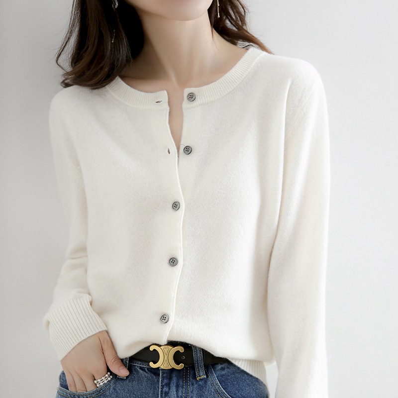 Women's spring and autumn round-neck knitted cardigan jacket, women's high-end cross-border cardigan knitted sweater for women Specification image