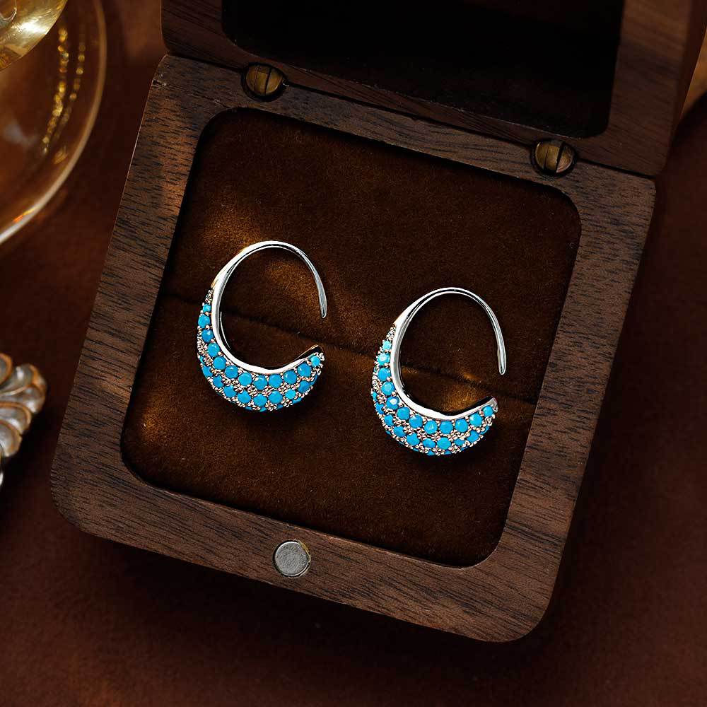 Hyacinth premium sense turquesa incrustado orejón gancho mujer moda personalidad nicho diseño earwear único 2025 nuevo estilo maré pendientes