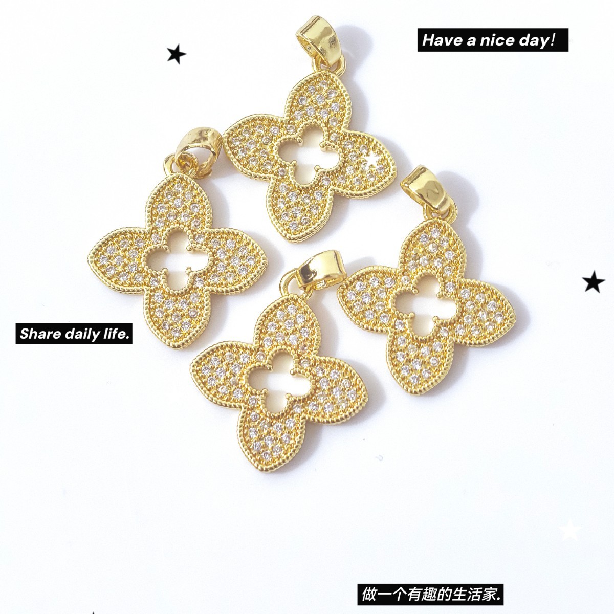 时尚爆款铜镶锆石轻奢吊坠配件小众设计高级感配饰厂家直销现货细节图