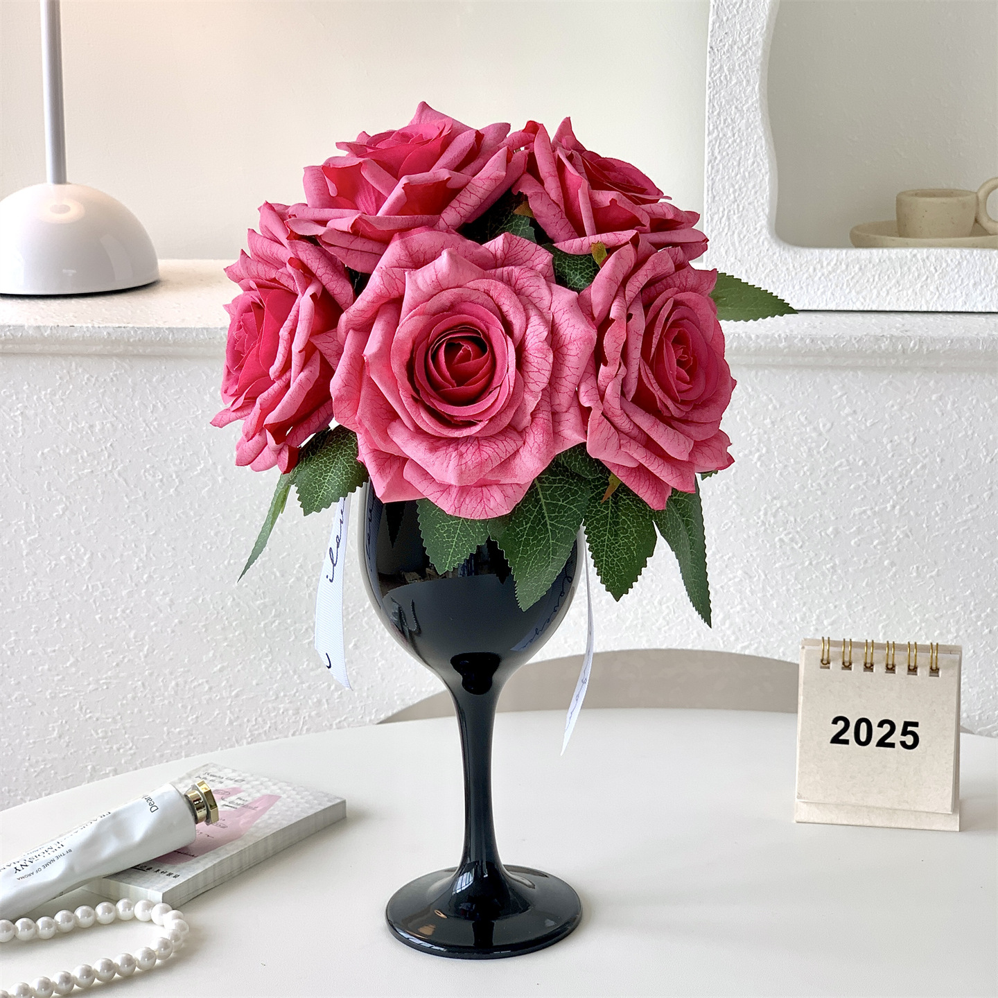 仿真玫瑰花高端轻奢餐桌插花装饰摆件花假花花束摆设花艺跨境代发