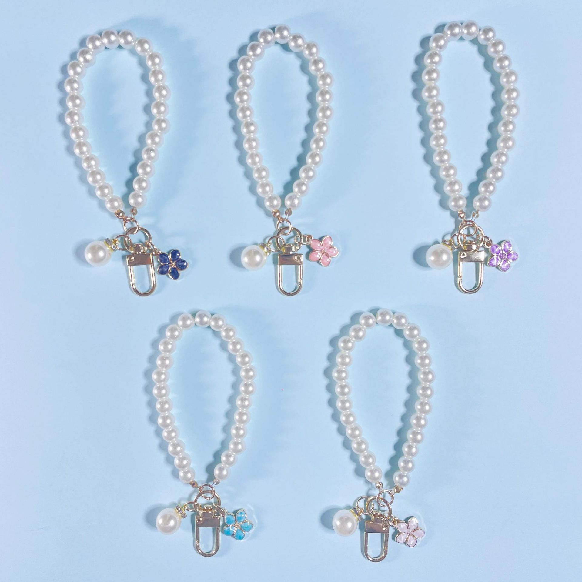 珍珠花朵串珠挂件手机壳钥匙扣挂饰箱包挂链配饰小香风珍珠手机链                              