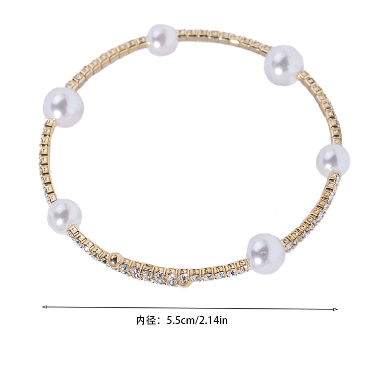 Single-row pearl elastic open bracelets popular in Japan and South Korea, cross-border wedding parties in Europe and America, full diamond bracelets for women's daily wear, versatile bracelet accessories Item Picture