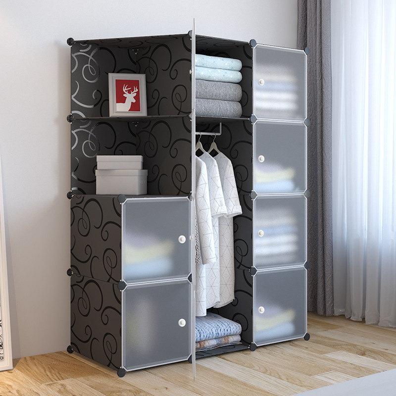 Modern and simple wardrobe storage, plastic storage cabinet assembly, bedroom wardrobe storage, rental room simple Specification image