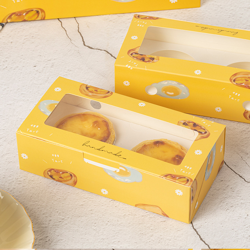 Baking packaging egg tart box, 4-piece disposable packaging paper box, little bear cute Portuguese egg tart box, Western pastry box Specification image