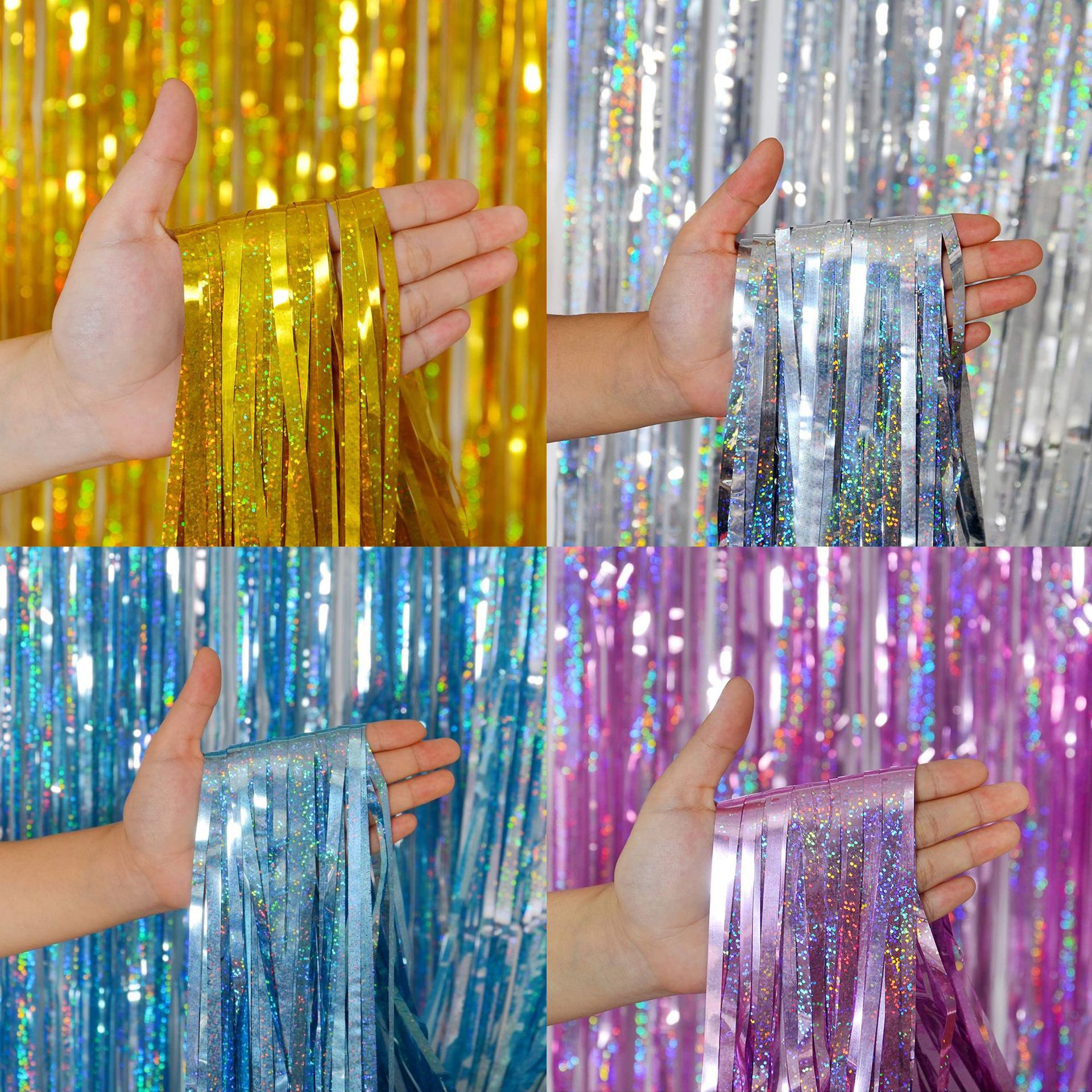 The thickened wedding, festival, party and birthday decoration background wall with colorful stripes and tassel door curtains