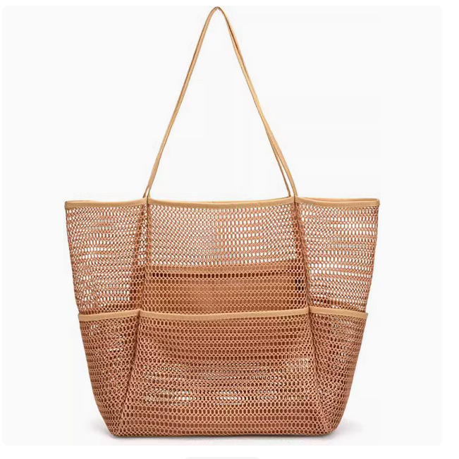 Cross-border grid perforated bag, printed large-capacity portable travel beach bag for men and women, single-shoulder bag, handbag, storage bag, casual handbag, simple grid bag, beach bag Specification image