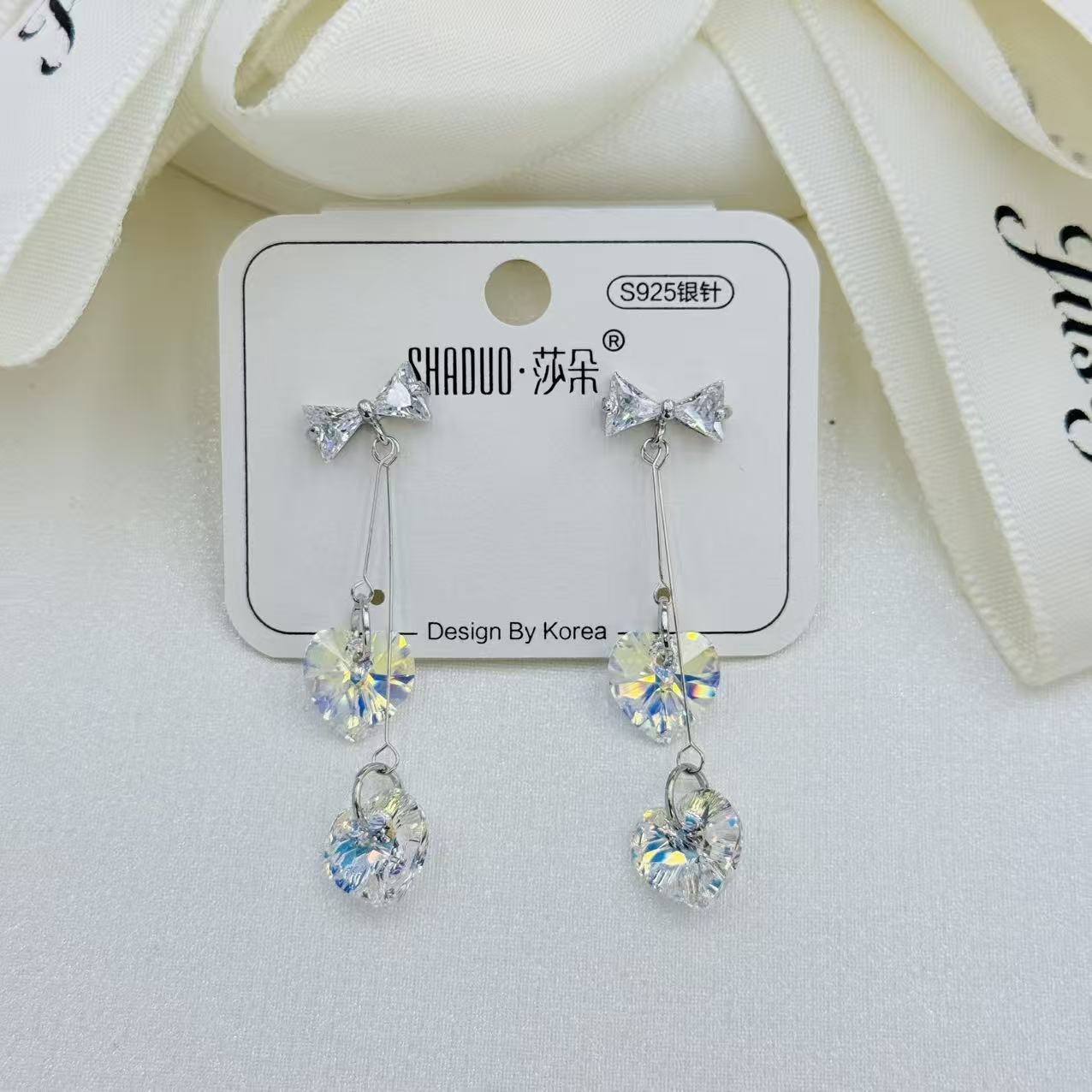 Aretes de cristal tejido aretes de acero inoxidable adornos moda mujer luz lujo earwear Specification image