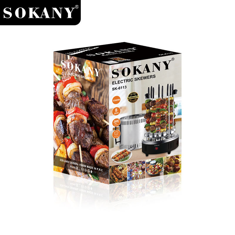 SOKANY6113 barbecue grill for home use, fully automatic rotary skewer grilling plate for beef and mutton skewers Application Scenario