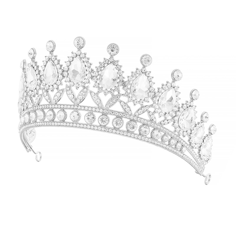 European and American high-end wedding accessories, luxurious tiara headwear, retro semi-round queen's water diamond alloy tiara wedding dress hair accessory, bride's tiara headwear Item Picture