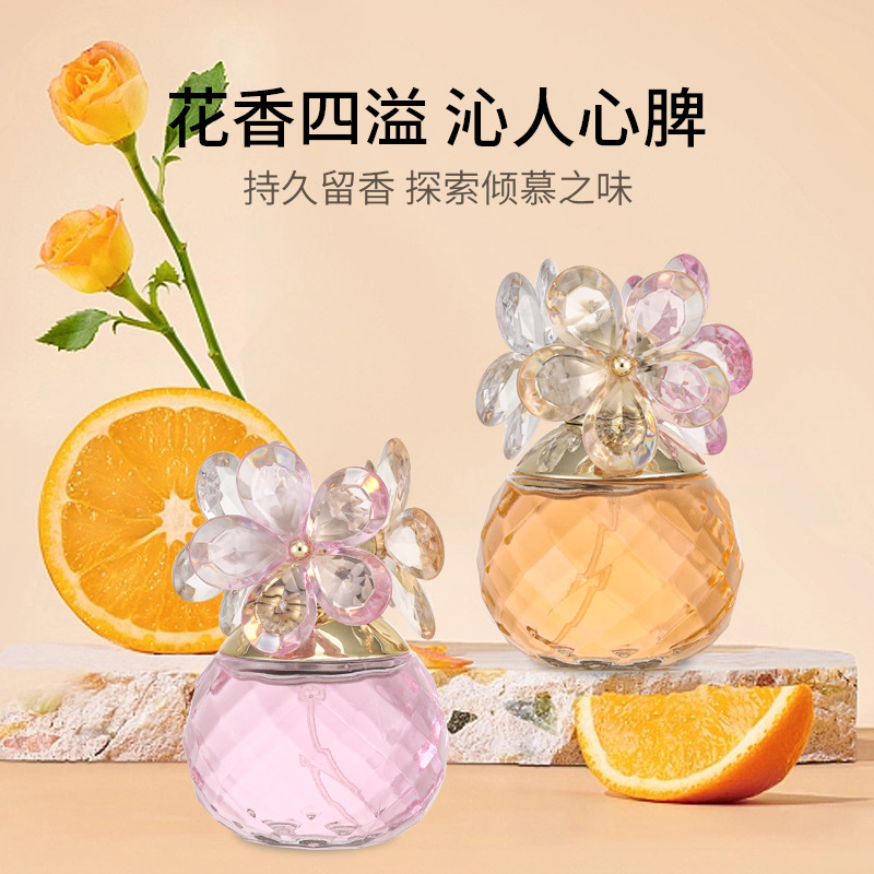 The best-selling foreign trade product, Happiness Floral Water, is a long-lasting light floral scent for women. It is a student love crystal Daisy fragrance details Picture