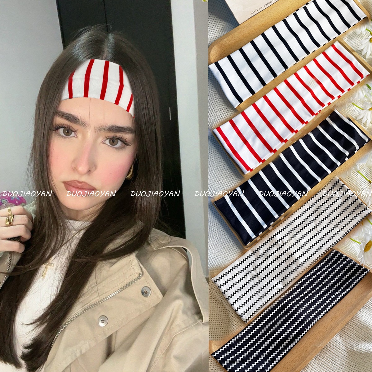 This is a new cross-border striped printed hair accessory from Europe and America, featuring a wide edge stretch and retro fashion. It is sweat-absorbing, breathable and can tie up hair for women full figure