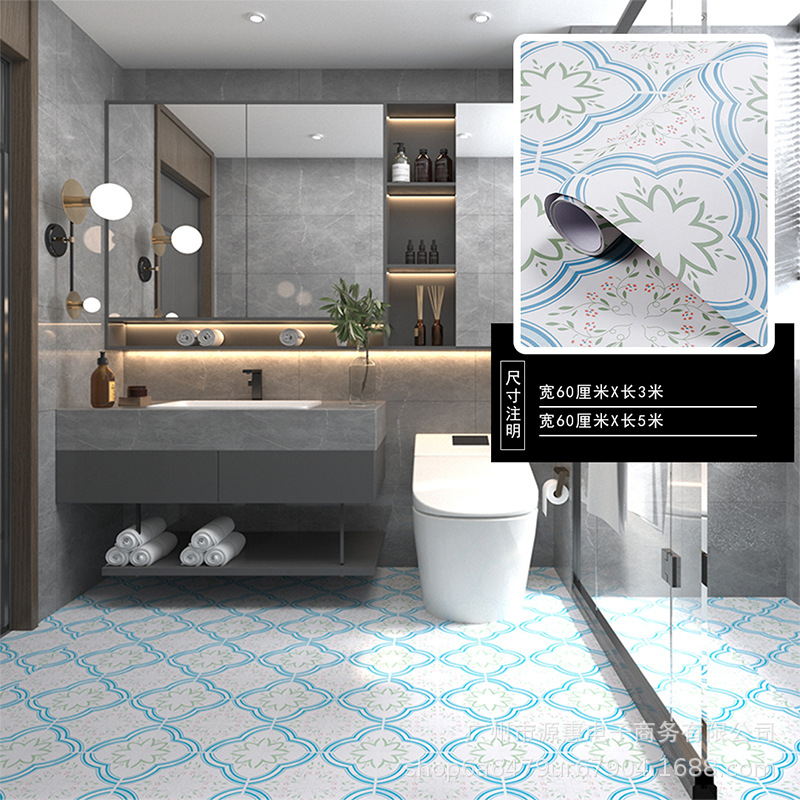 Cross-border wholesale floor stickers Guangzhou manufacturer bathroom and toilet waterproof floor stickers self-adhesive anti-slip tiles renovation details Picture
