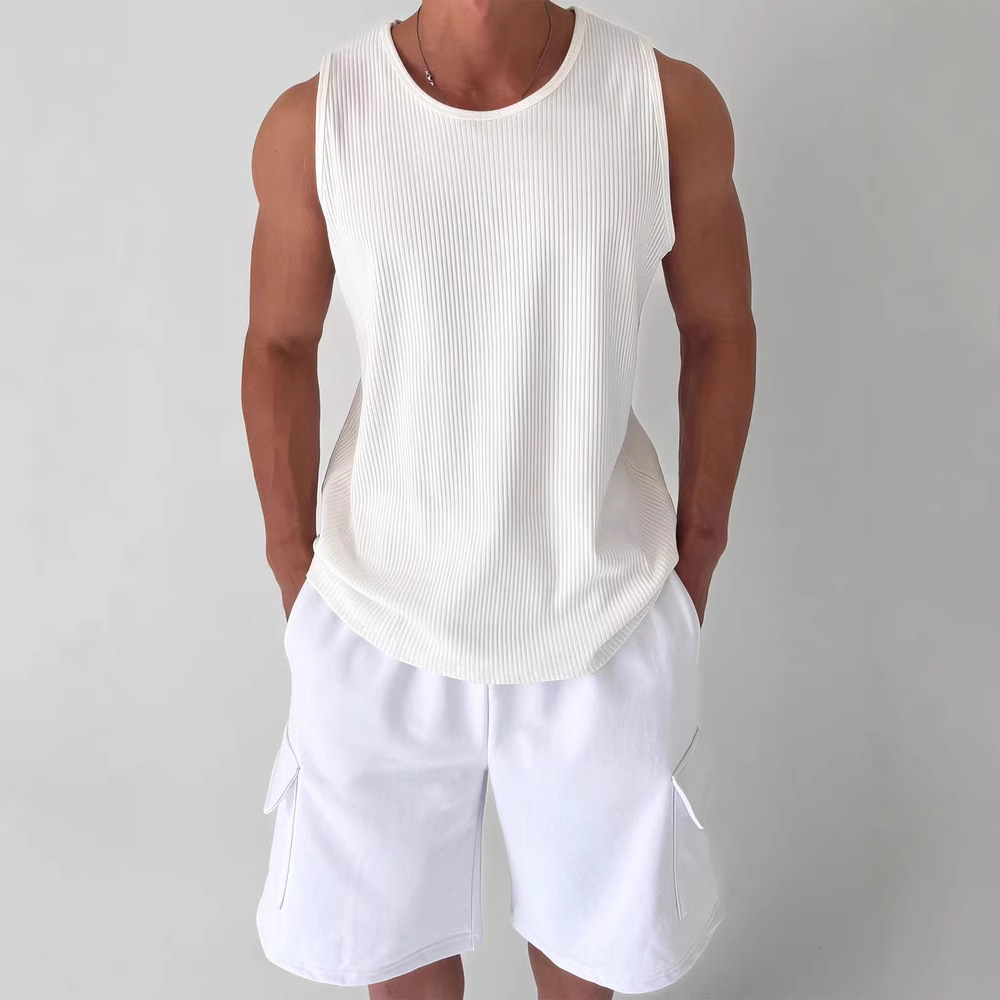 American U-shaped high-necked vest, men's pleated texture loose sleeveless T-shirt, waffle jacquard knitted waistcoat, trendy full figure
