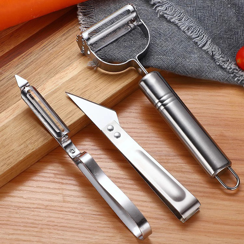 Three-piece stainless steel peeler set, multi-functional grater, chicken feather remover, kitchen fruit and vegetable grater, fruit peeler