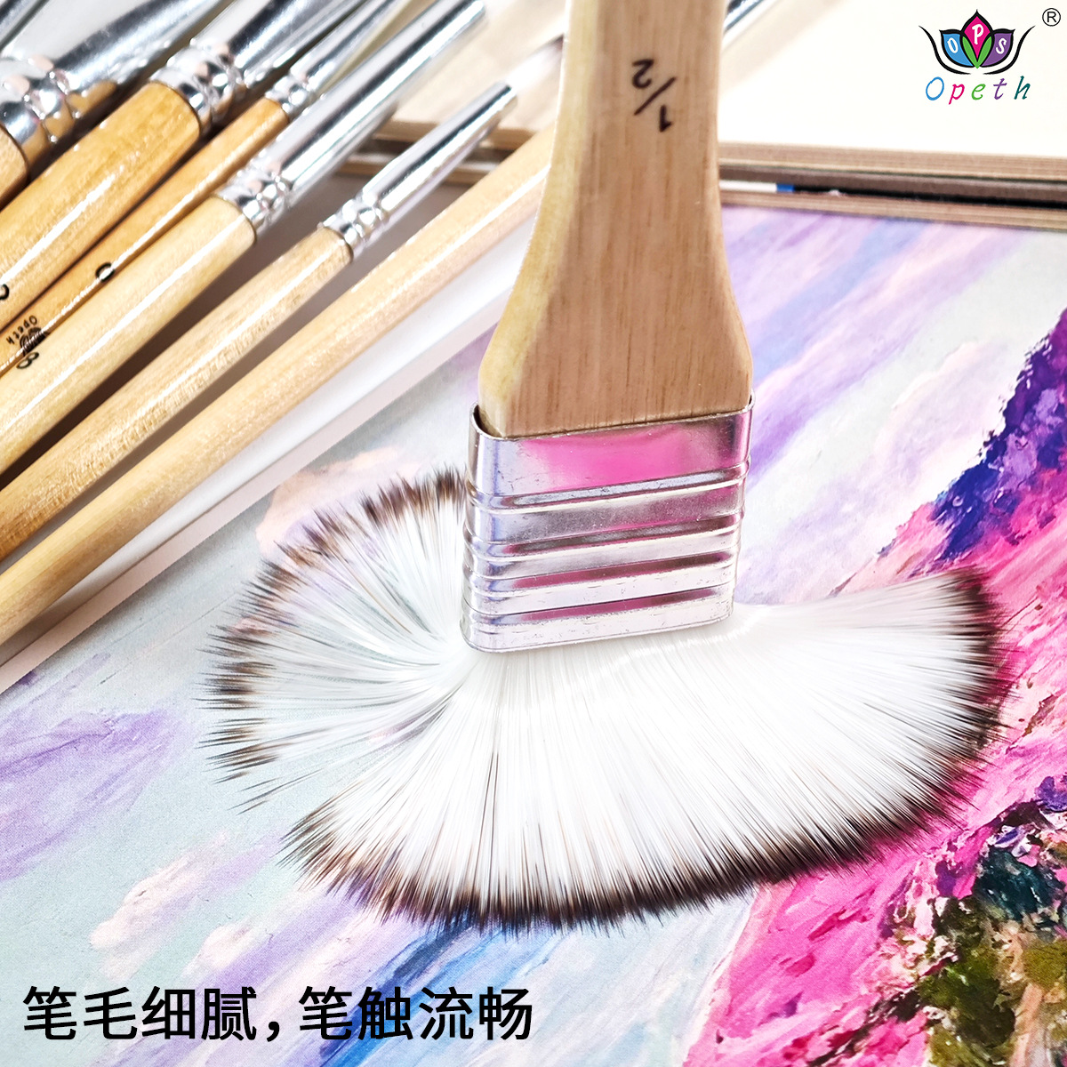 Cross-border nylon bristle 9-piece brush set mixed with art supplies, beginner's painting, wall painting paint, board brush and brush details Picture