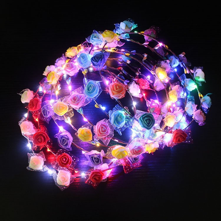 Ten-lamp seven-color luminous wreath headwear, headband, led light, children's princess feather, rabbit ears, golden thread flashing wreath Specification image