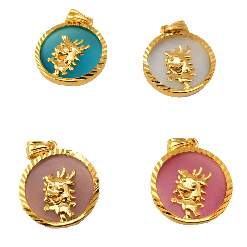 Cross-border new copper inlaid cat's eye 12 Chinese zodiac necklace pendant diy animal pattern 12 Chinese zodiac necklace accessories Specification image