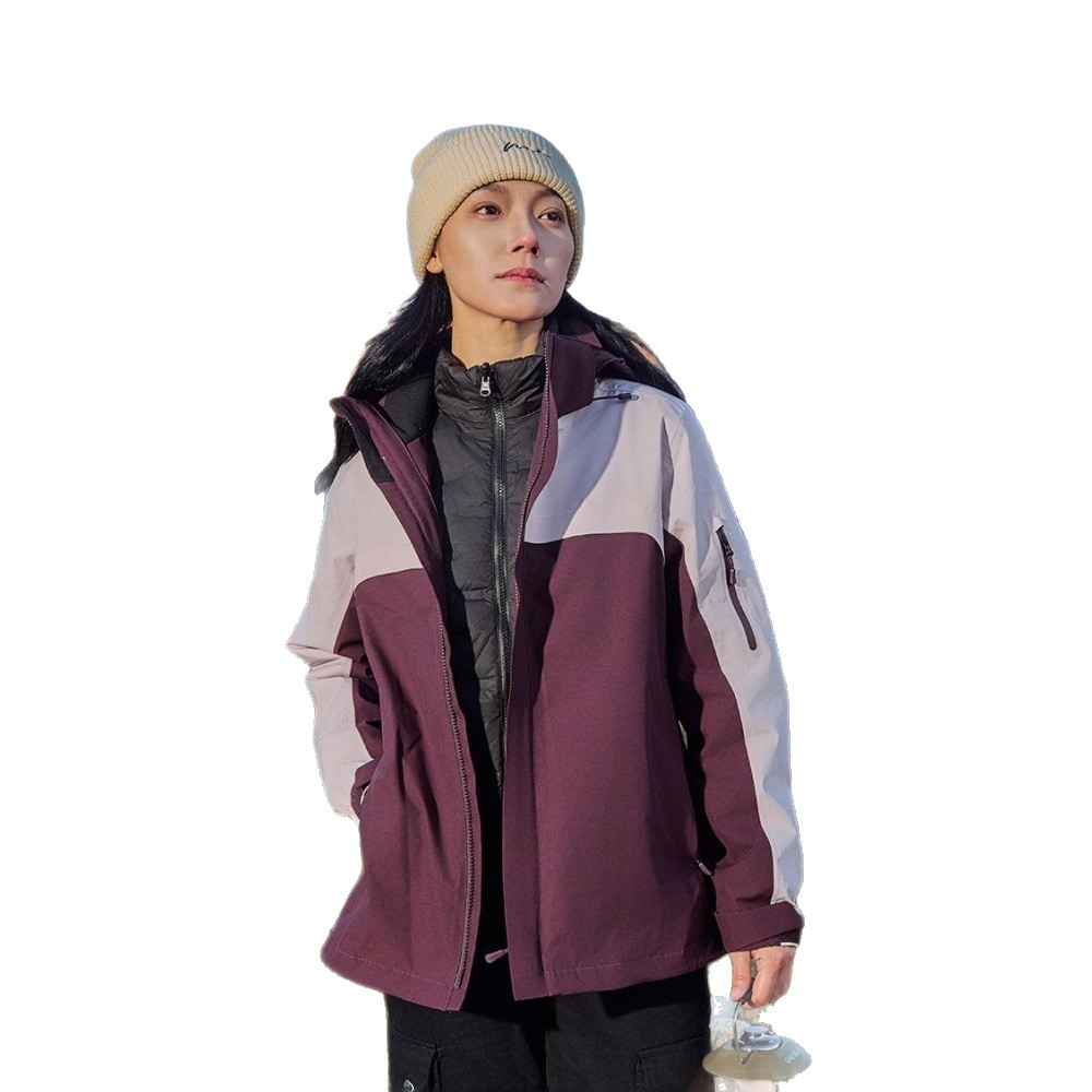 户外冲锋衣三合一男女防风防水可拆卸保暖外套定制企业工作服白底实物图