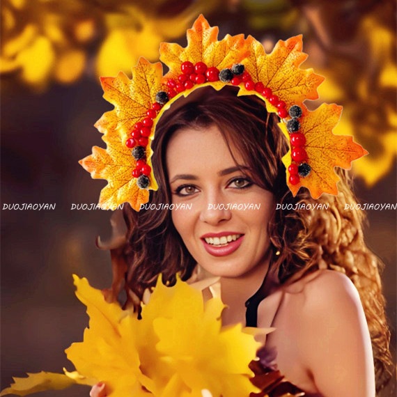 Wholesale of new cross-border faux maple leaf headbands, Harvest Festival fruit yellow decorative headbands, Thanksgiving red headbands details Picture