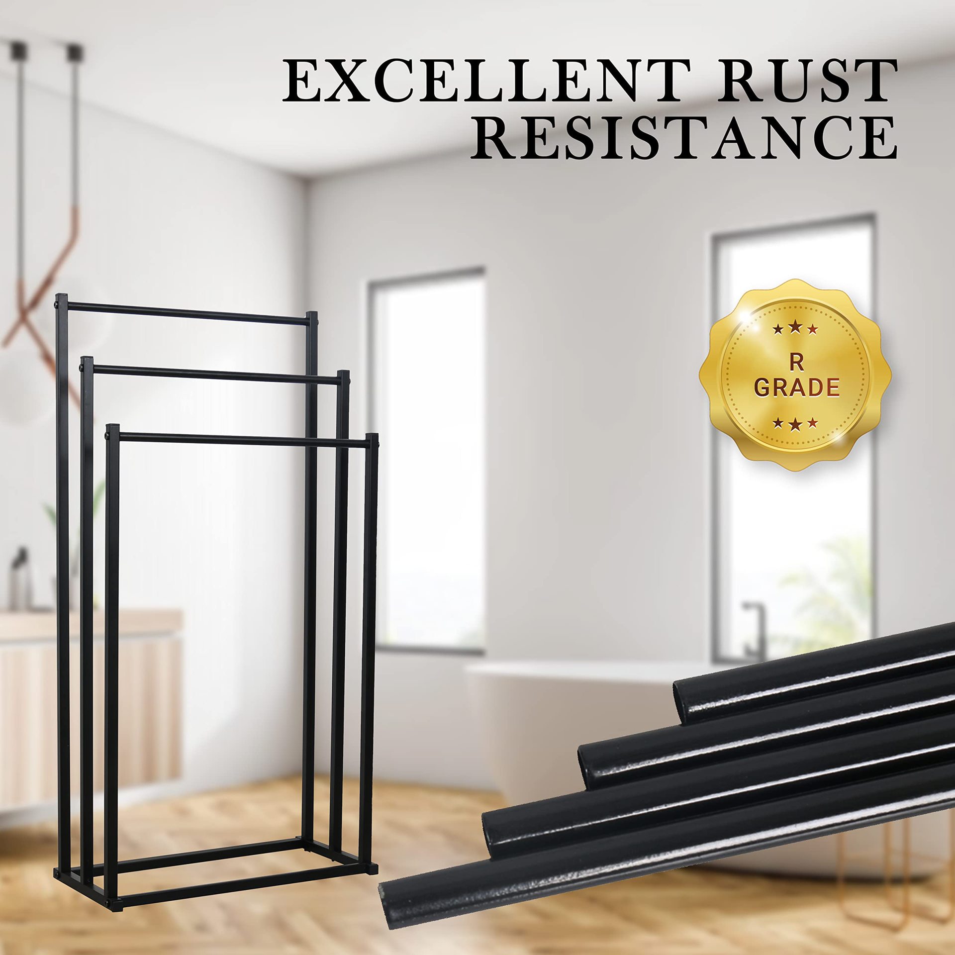 Black metal telescopic towel rack without drilling, kitchen hanging rack, towel storage rack Application Scenario