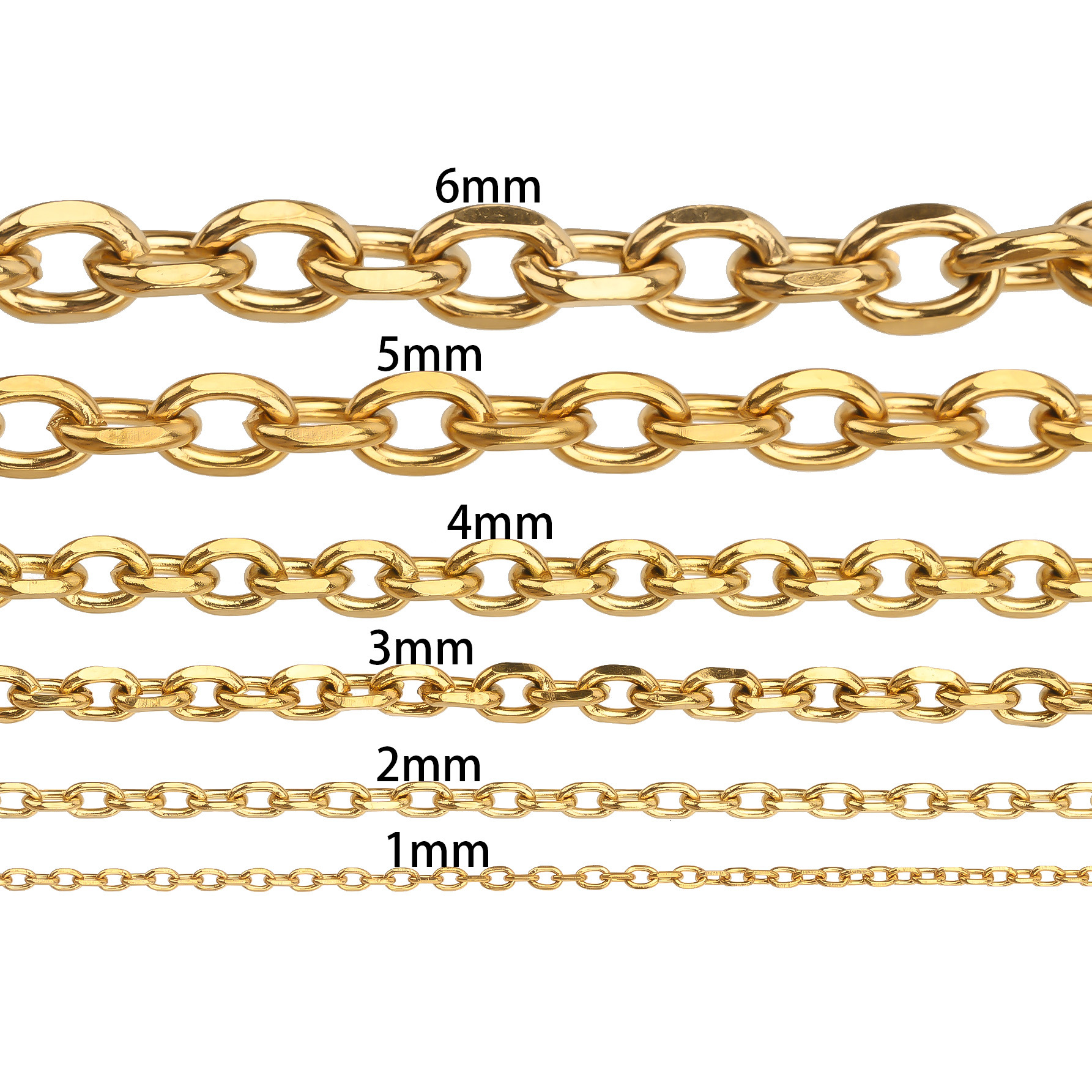 Stainless steel chains, vacuum electroplated O-shaped chains, corner engraving, jewelry, DIY accessories, clothing, shoes, bags, five-color bracelets Specification image