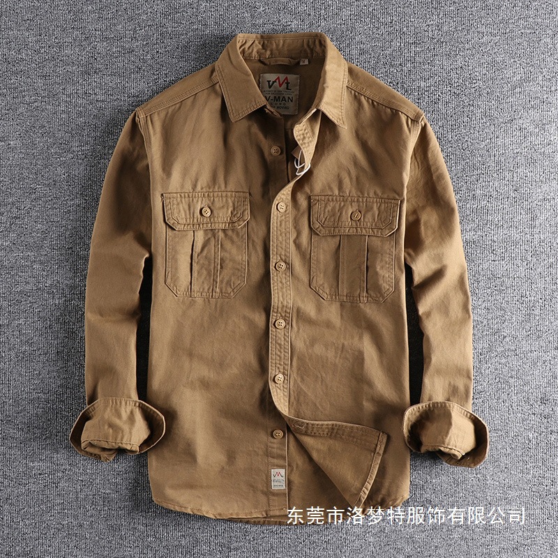 2025 Autumn new washed woven men's workwear shirt, American trend, slim and versatile light jacket, youth cotton details Picture
