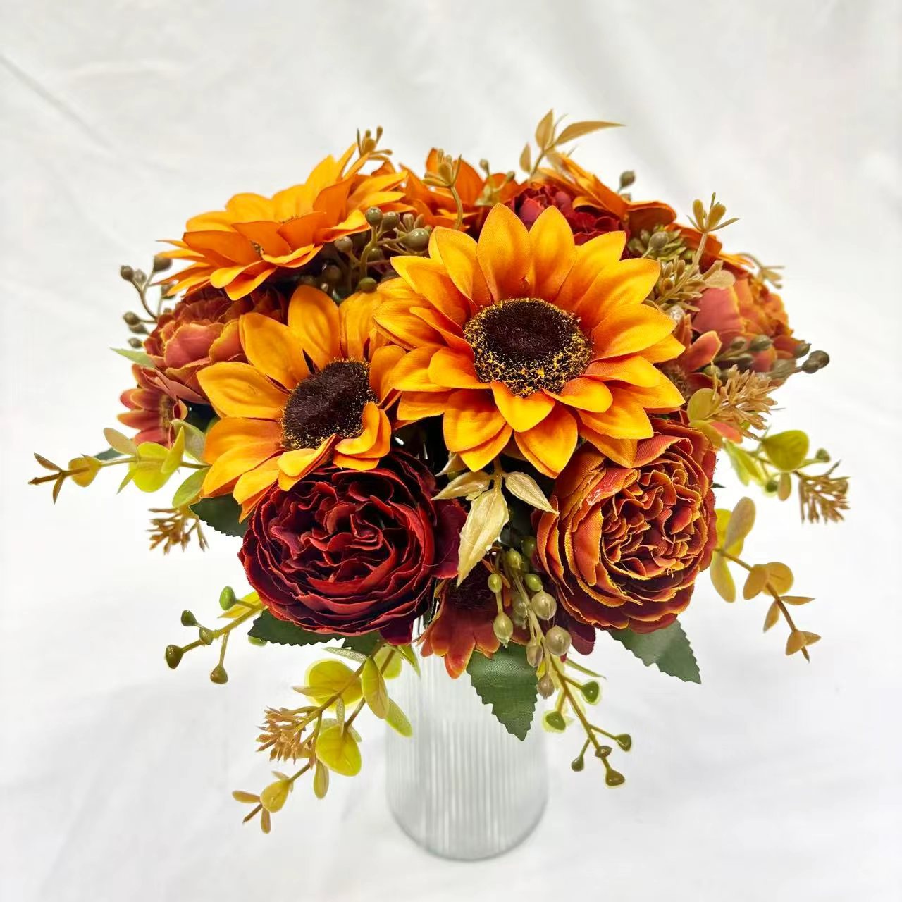 Cross-border simulated sunflower home decoration, European-style sunflower harvest festival simulated flower bouquets, simulated peony wholesale