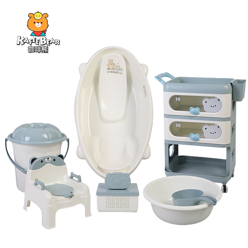 Baby bathtub, cartoon mother and baby gift, thickened bath bed, newborn plastic bath set, storage cabinet, baby Specification image