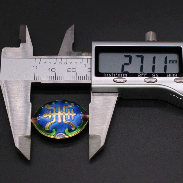 Traditional high-temperature enamel mechanism silver-blue ancient-style jewelry accessory, back cloud partition bead cloisonne 27*21 walnut longevity character Application Scenario