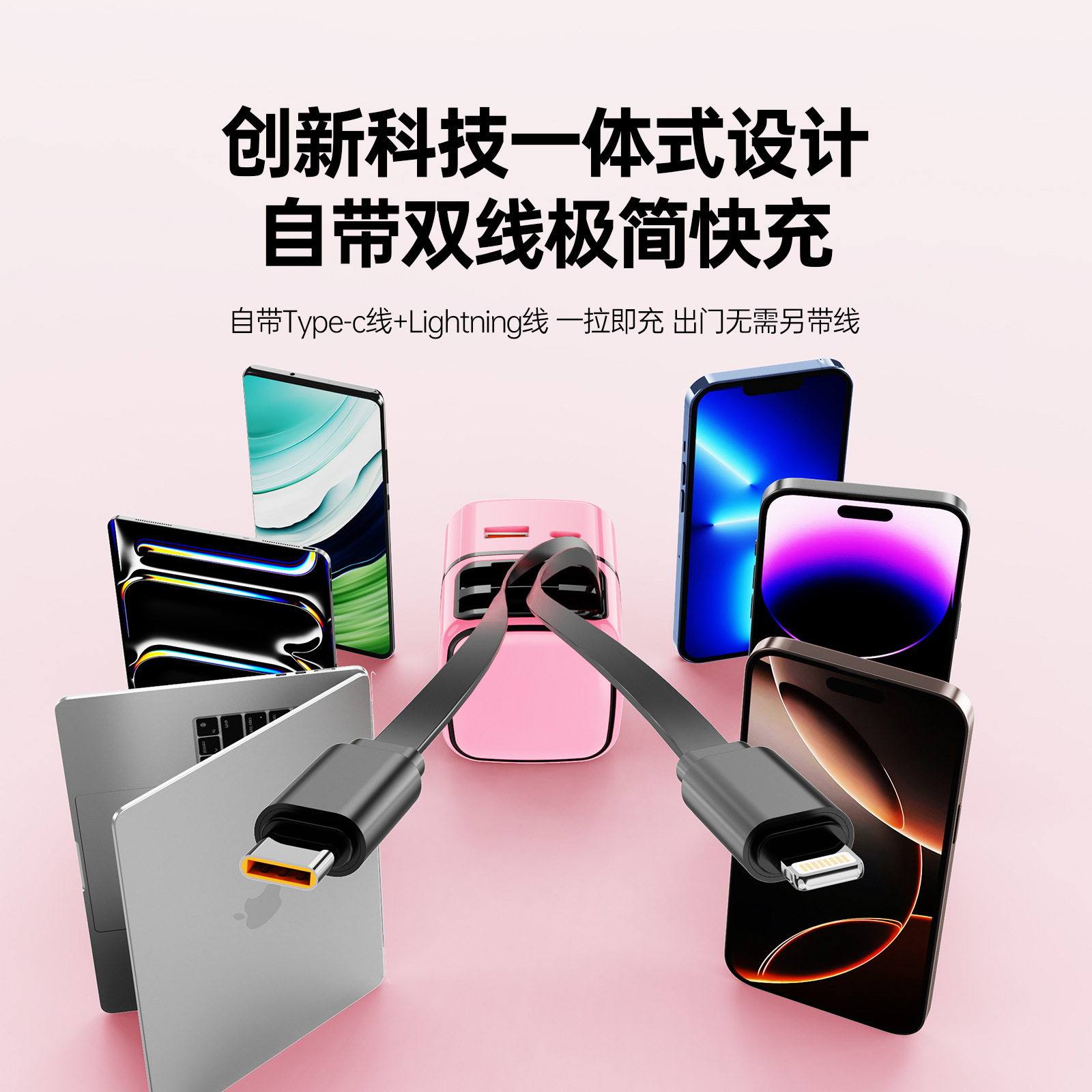 跨境新款PD35W氮化镓抽拉式可伸缩数据线充电器手机平板快充线产品图