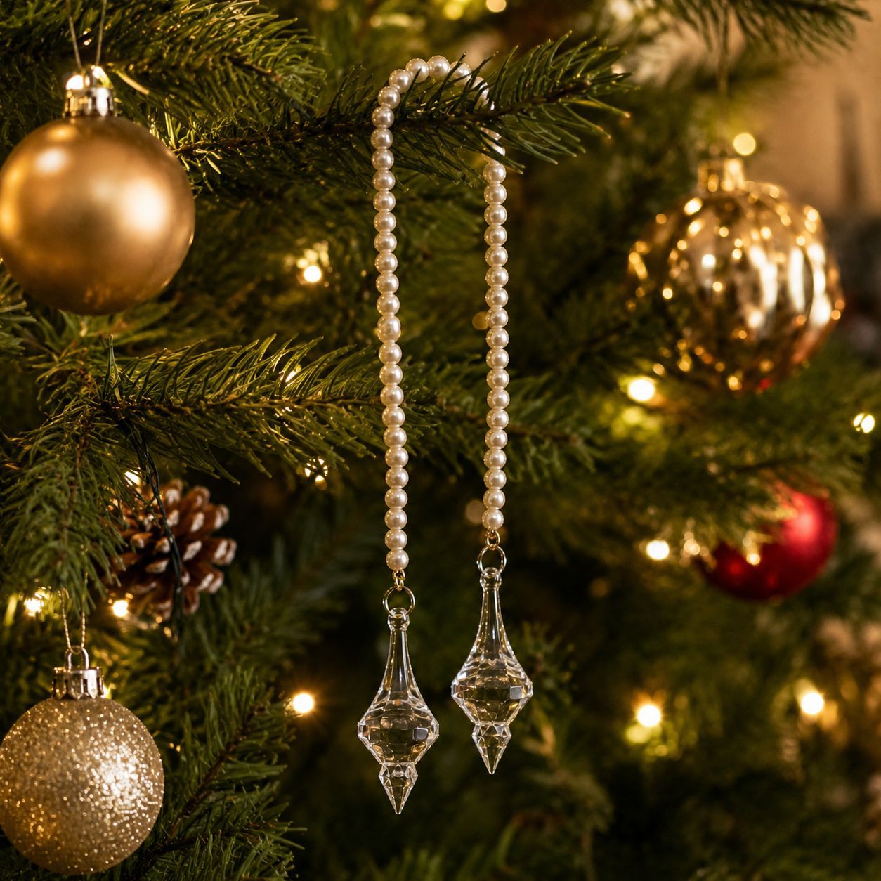 Crystal pearl strings, Christmas tree ornaments, Christmas balls, festival decorations, Christmas gifts, Christmas glasses and Christmas socks embellish the Christmas atmosphere Application Scenario