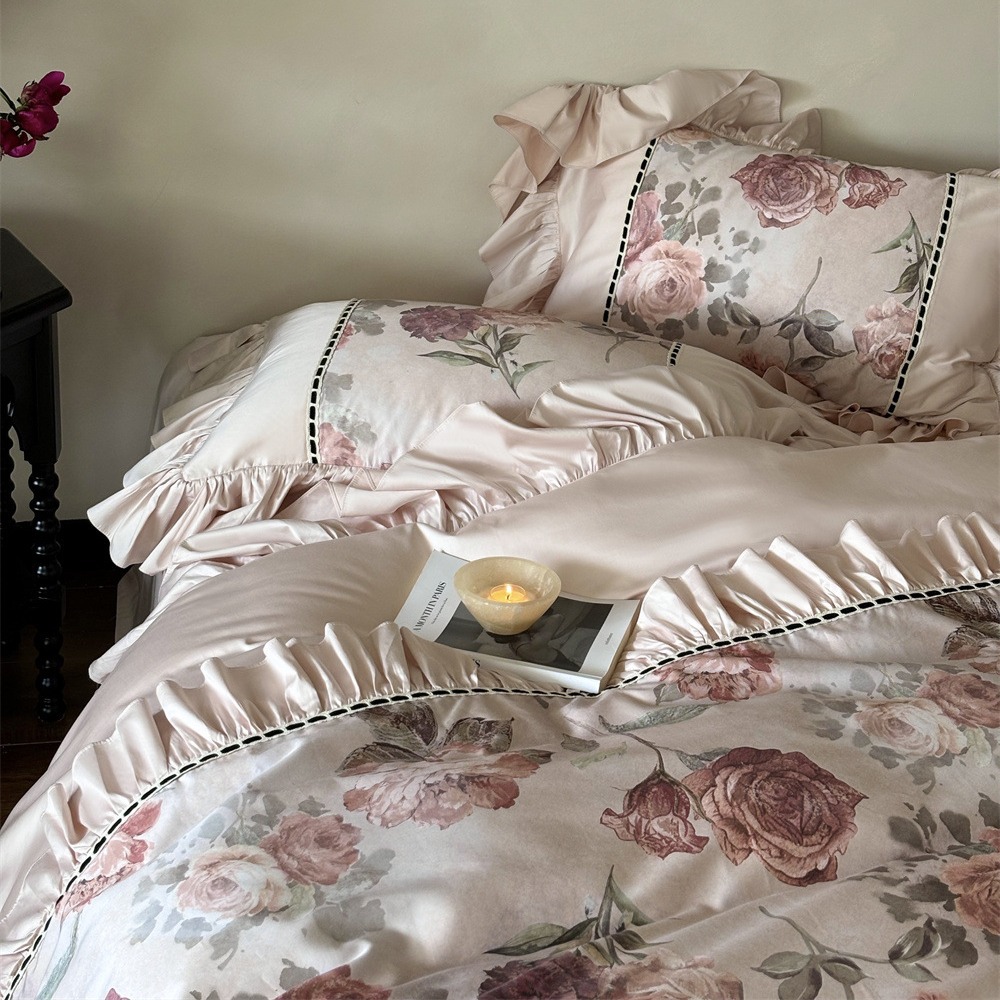 French-style romantic Australian cotton four-piece set, all-cotton rose digital printed quilt cover, soft bedding Specification image