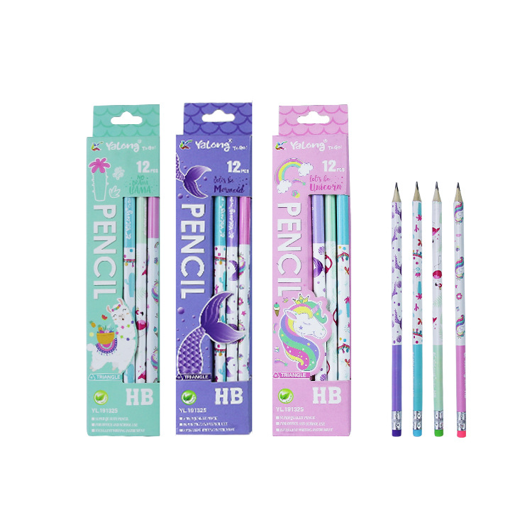 Yalong Cross-border's best-selling student Logo 7-inch poplar wood pencil, triangular HB pencil with eraser details Picture