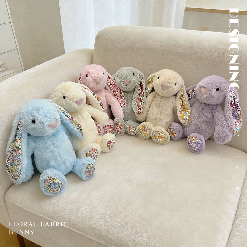 British floral looping ear rabbit doll, Bonnie Rabbit plush toy, little rabbit doll, birthday gift, soothing rabbit details Picture