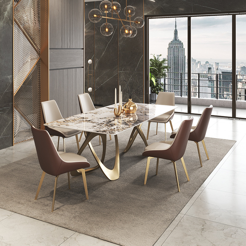 Star Factory wholesals rectangular rock plate dining tables, high-end glossy dining tables and chairs, small-sized household designer dining tables and chairs details Picture