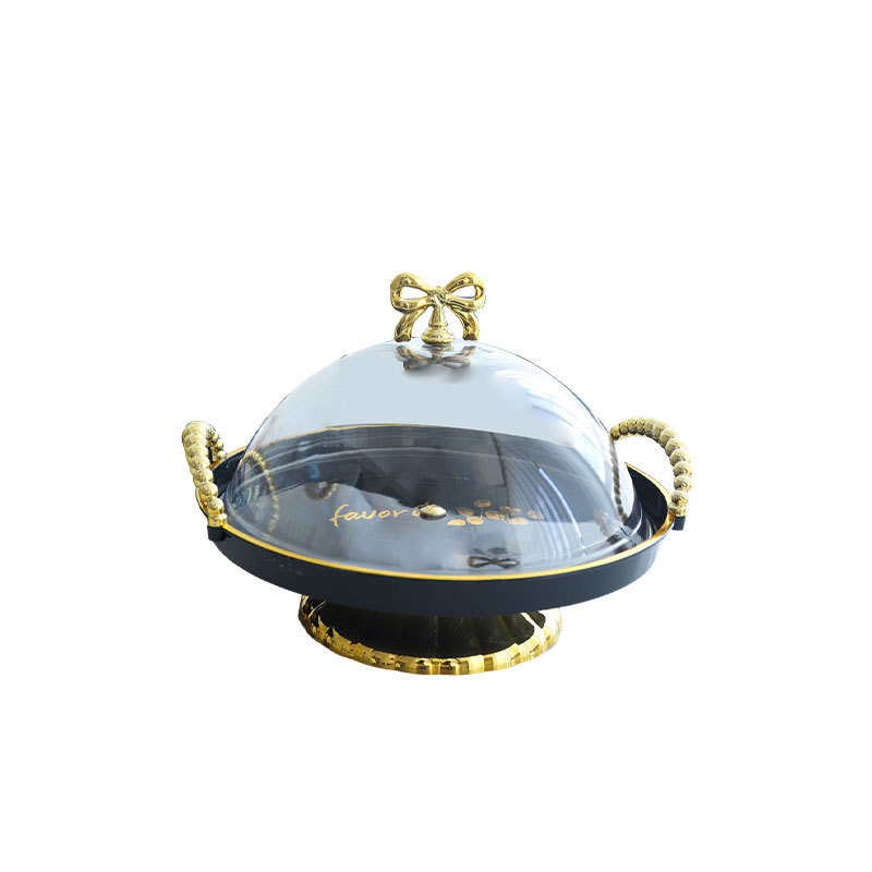 Cross-border cake tray with lid, dessert plate display, rotating fruit plate, black plastic buffet bread and pastry presentation Item Picture