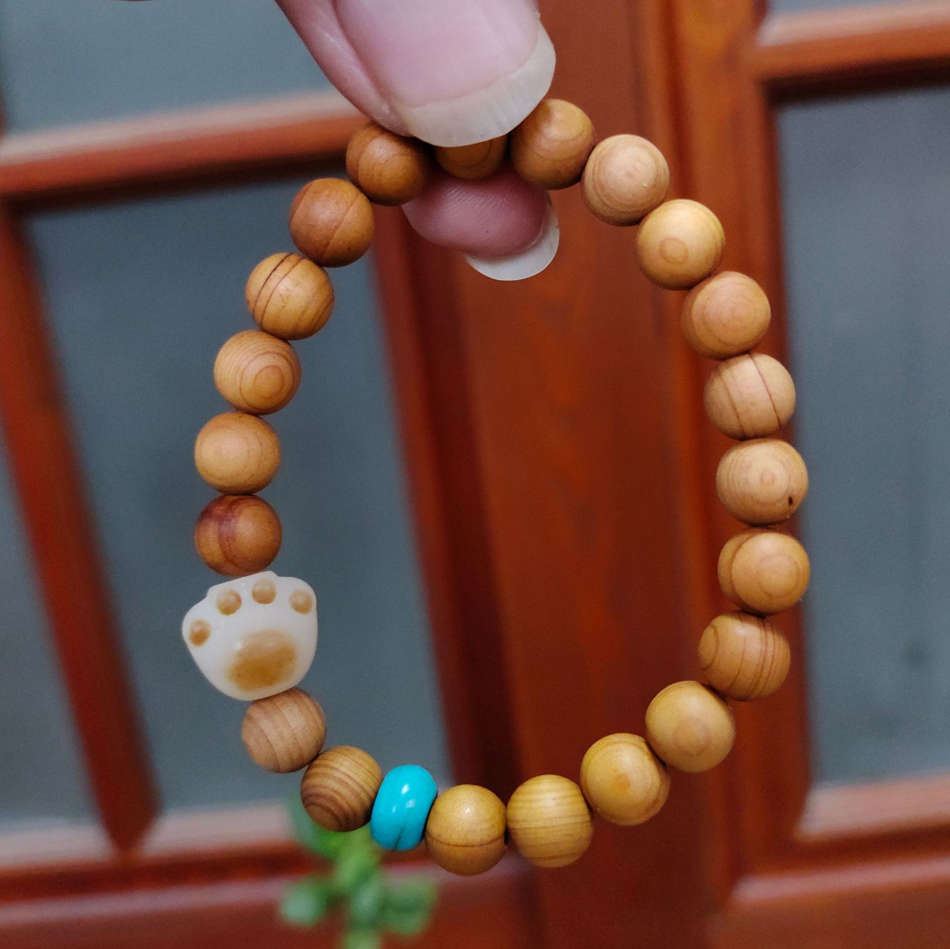 柏木质猫爪手串单圈炭烧猫爪女式檀香文玩佛珠手链景区寺庙款