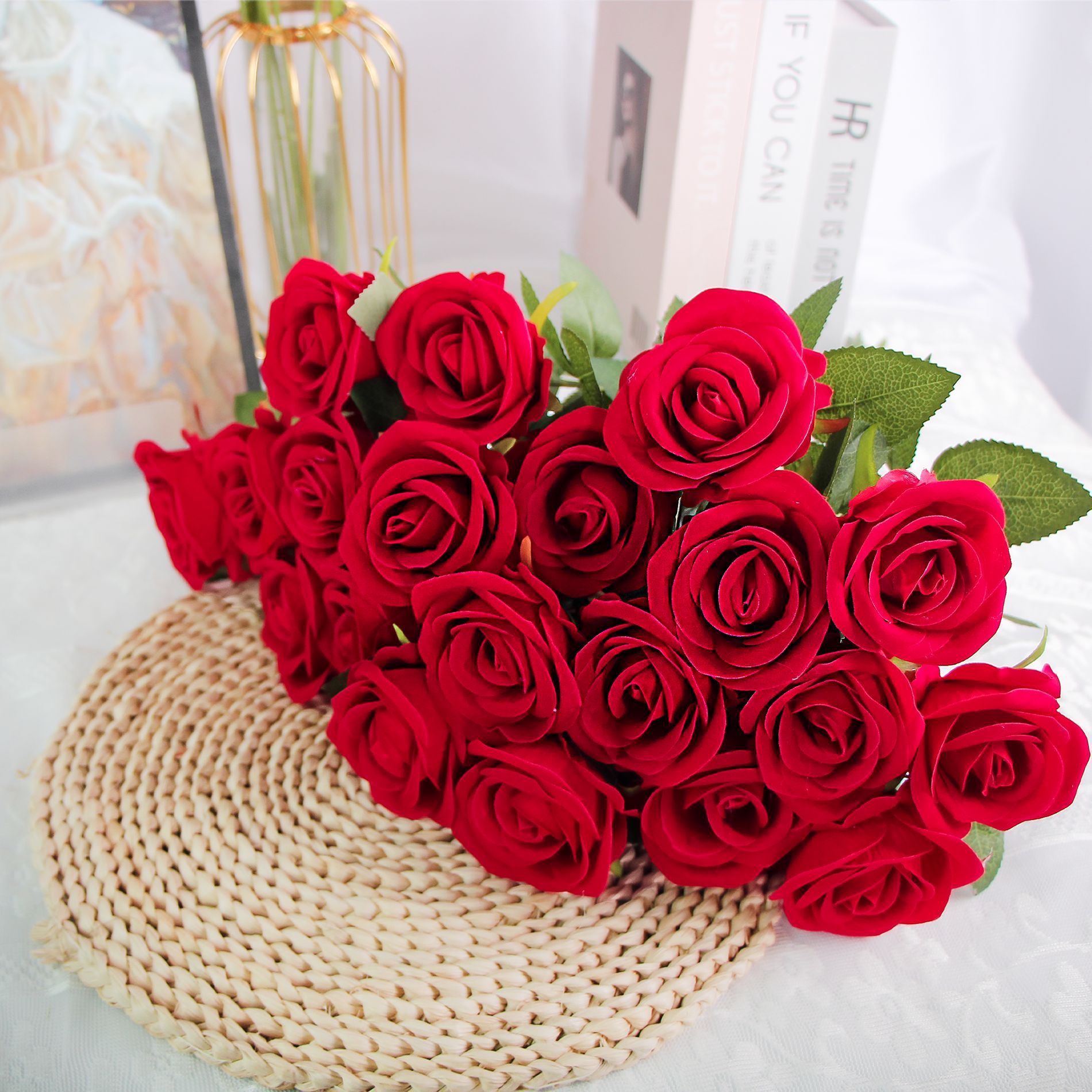 Cross-border faux velvet rose, European ins style home decor, photography, wedding decoration, multi-color artificial flowers wholesale