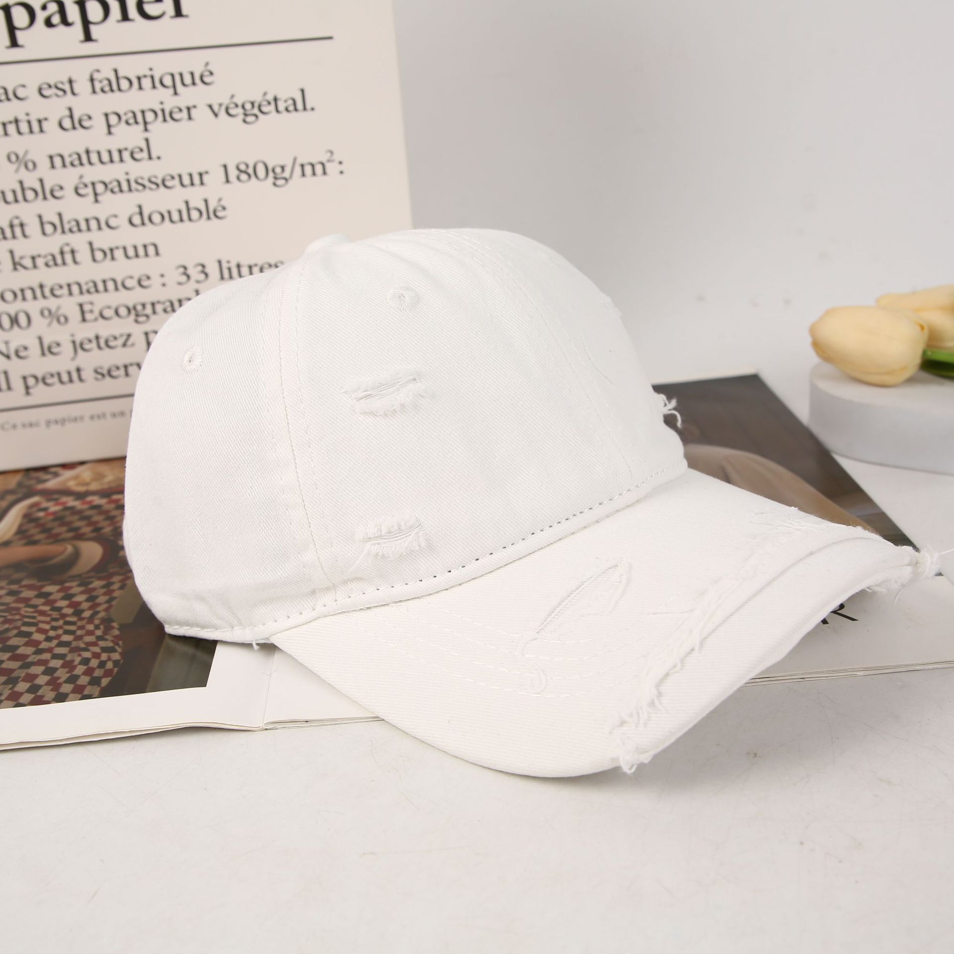 Cross-border retro and unique perforated baseball cap for men and women, ins summer trend hip-hop versatile soft top curved brim sunshade baseball cap Specification image