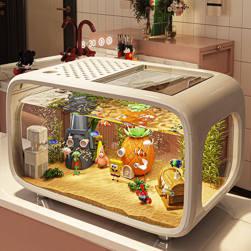 严选轻奢鱼缸家用高级带盖透明客厅造景生态缸玄关装饰塑料水族箱