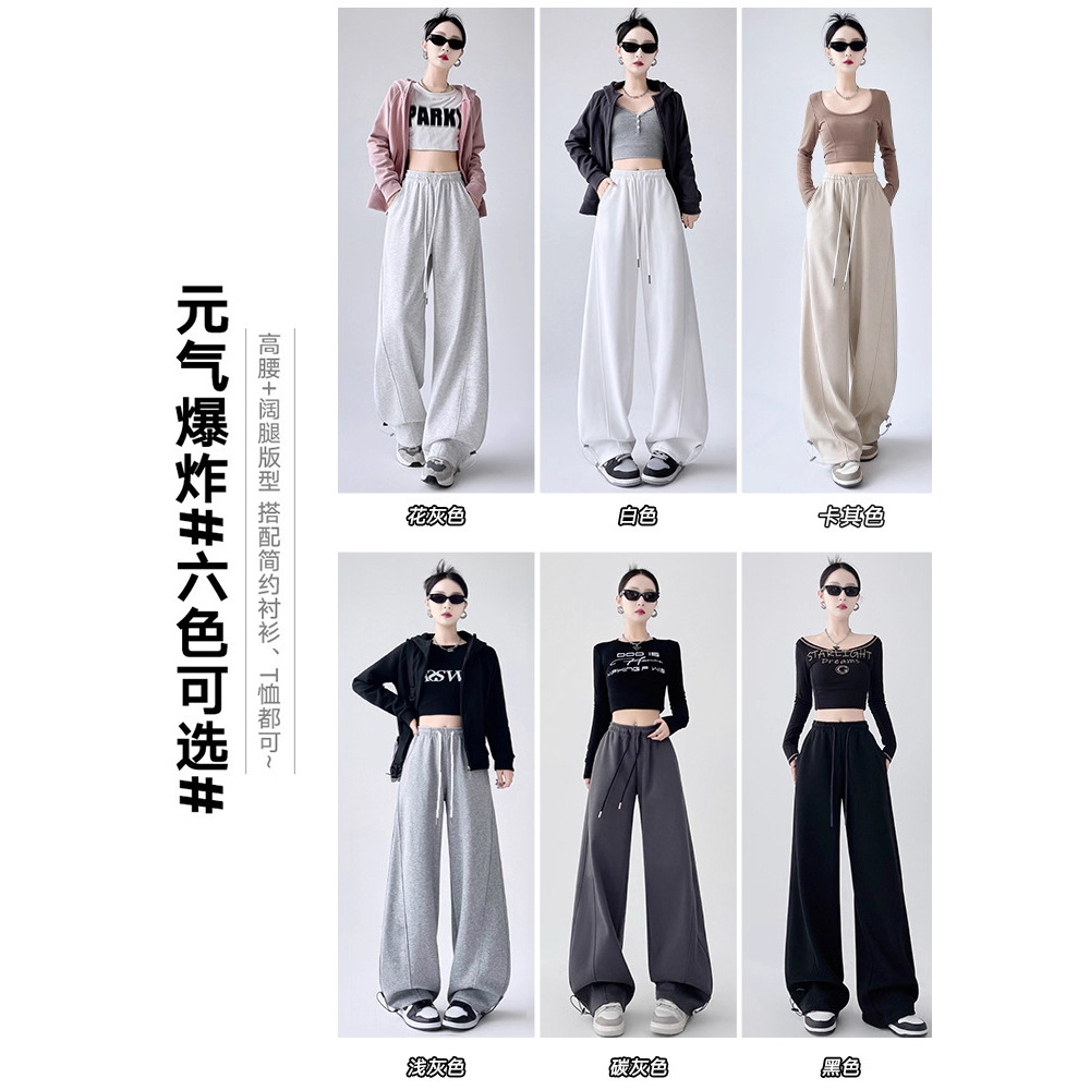 Fleece sport pants for women's autumn/Winter 2025 new style casual wide-leg grey jazz dance banana scythe curved knife sweatpants details Picture