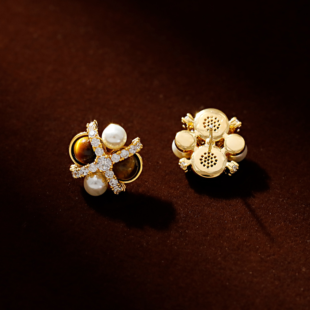 Hyacinth medio natural ojo de tigre piedra con diamantes pendientes de perlas otoño invierno nueva moda accesorios de oído aire ligero extravagancia accesorios Specification image
