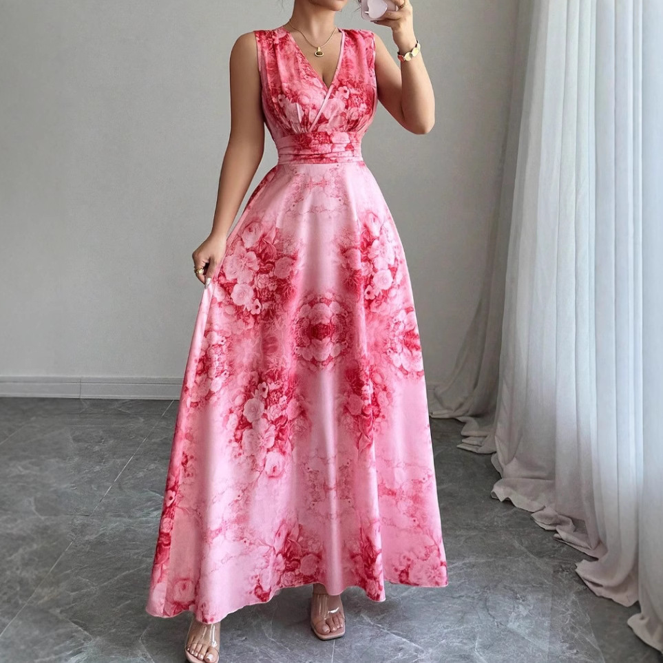 Beach dress, Bohemian long dress, coat, women's summer 2025 new style waist-cinching and slimming seaside vacation dress full figure