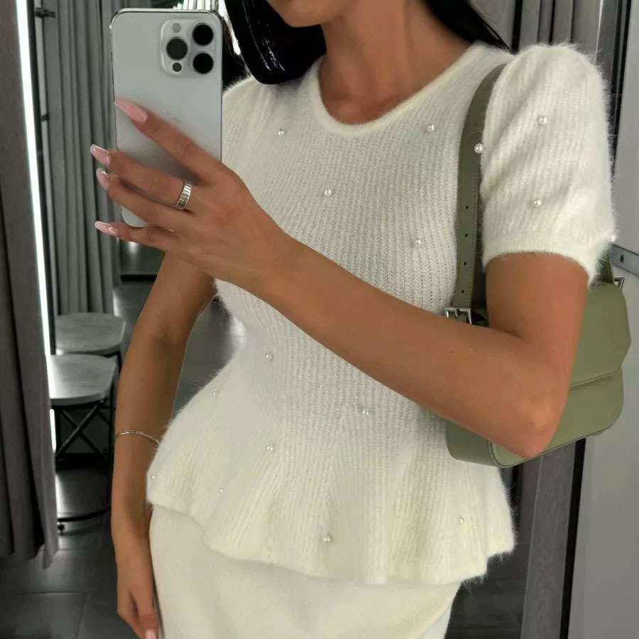 D ж e мп eri з anг orы spabask й round-neck pearl sweater Specification drawing