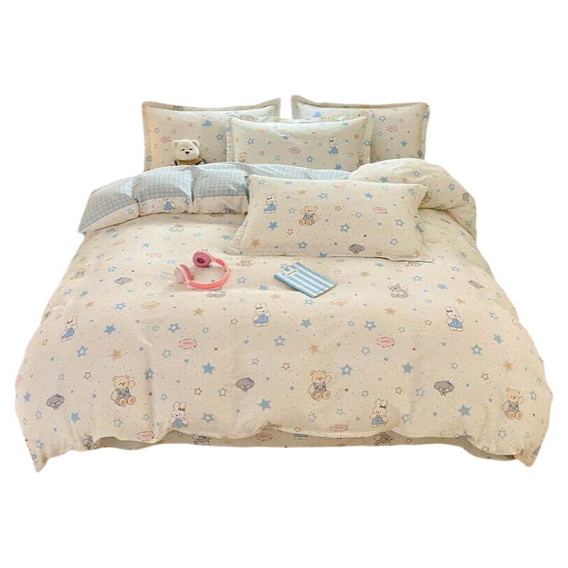 Cartoon all-cotton bed four-piece set, pure cotton 2026 new style dormitory bedding, bed sheet and duvet cover three-piece set, suitable for all seasons Item Picture