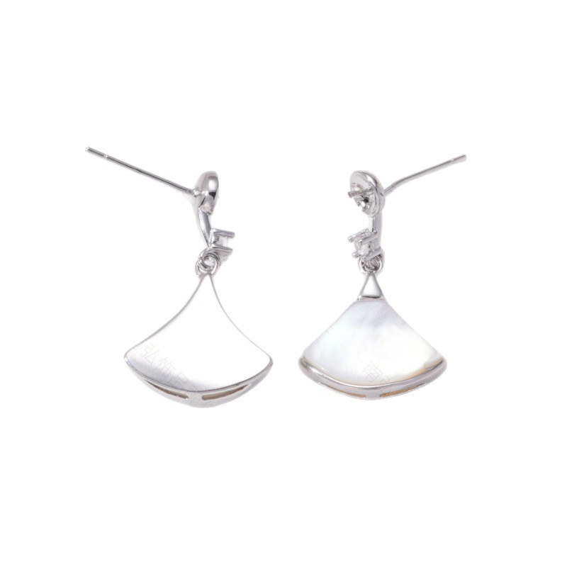 S925 Silver Needle Pearl Stud Earrings, micro-inlaid natural white shell butterfly semi-finished earrings, hollow base diy accessories Item Picture