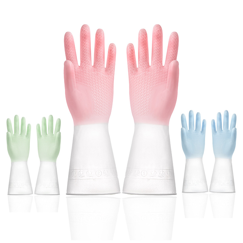 Dishwashing gloves, kitchen cleaning double-color household gloves, rubber waterproof, thickened and increased pvc for washing dishes and clothes Item Picture
