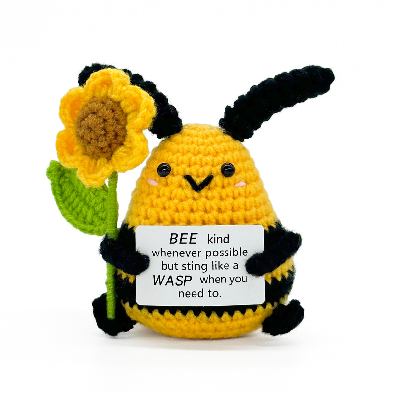 Cross-border finished hand-knitted dolls, bee-hugging small flowers, tulips, roses, cartoon and cute desktop ornaments Item Picture