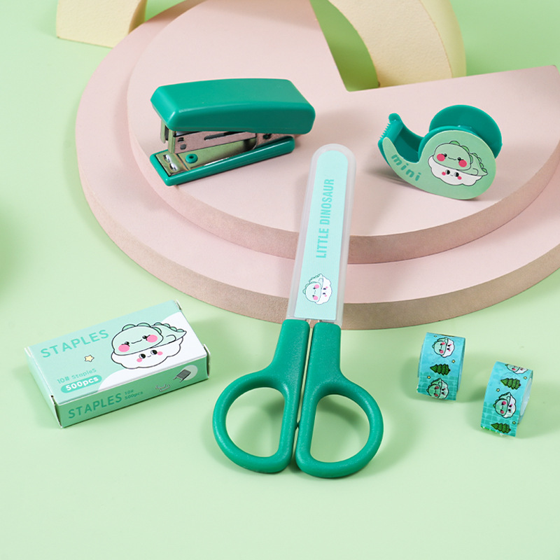 Wholesale of high-appearance-level children's gifts, scissors, little dinosaur stationery sets, school supplies, staplers, and tape sets details Picture